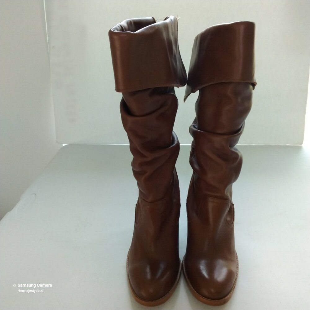 Frye Dorado Slouch Light Brown Fold-over Leather Boots Spain New Shelf Pulls 7